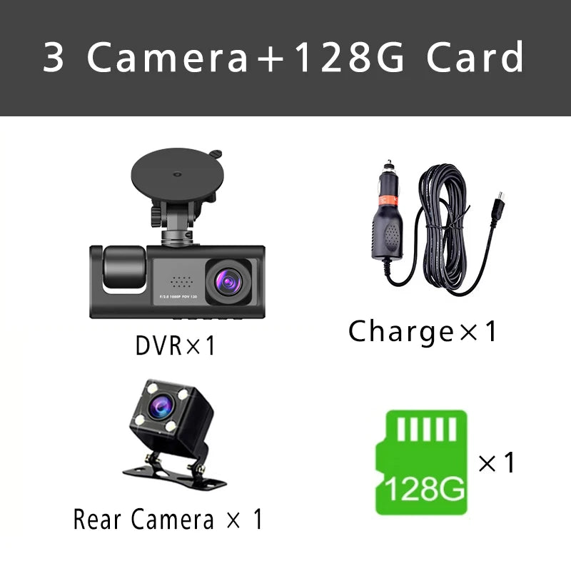 3 Channel Dash Cam HD 1080P 3-Lens Inside Vehicle Car DVR Three Way Camera DVRs Recorder Video Registrator Dashcam Camcorder Road Master Precision Auto