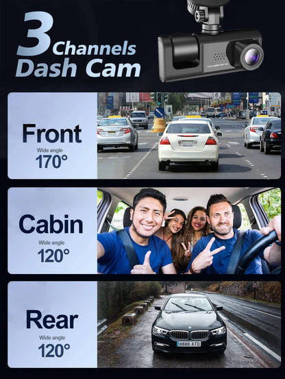 3 Channel Dash Cam HD 1080P 3-Lens Inside Vehicle  Car DVR Three Way Camera DVRs Recorder Video Registrator Dashcam Camcorder Road Master Precision Auto