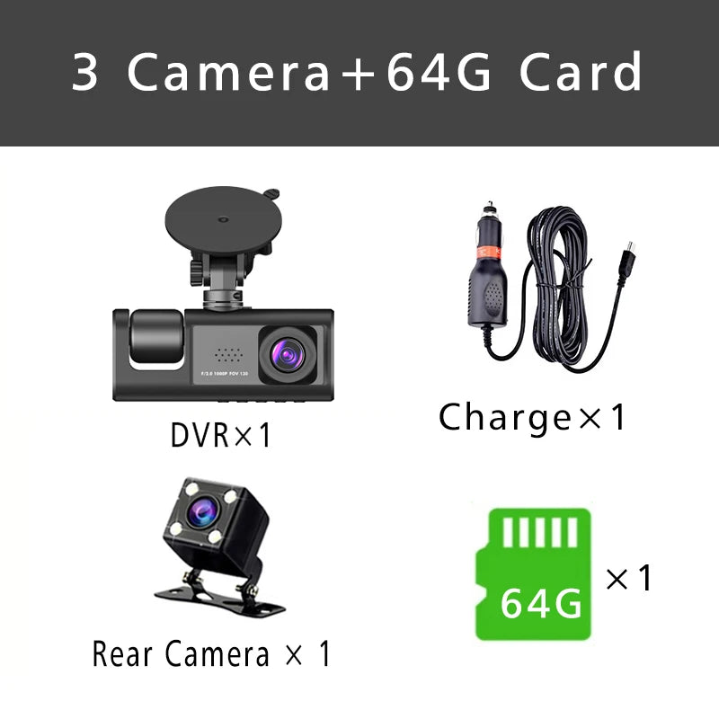 3 Channel Dash Cam HD 1080P 3-Lens Inside Vehicle  Car DVR Three Way Camera DVRs Recorder Video Registrator Dashcam Camcorder Road Master Precision Auto