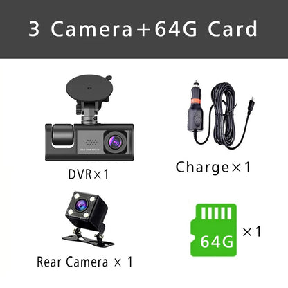 3 Channel Dash Cam HD 1080P 3-Lens Inside Vehicle  Car DVR Three Way Camera DVRs Recorder Video Registrator Dashcam Camcorder Road Master Precision Auto