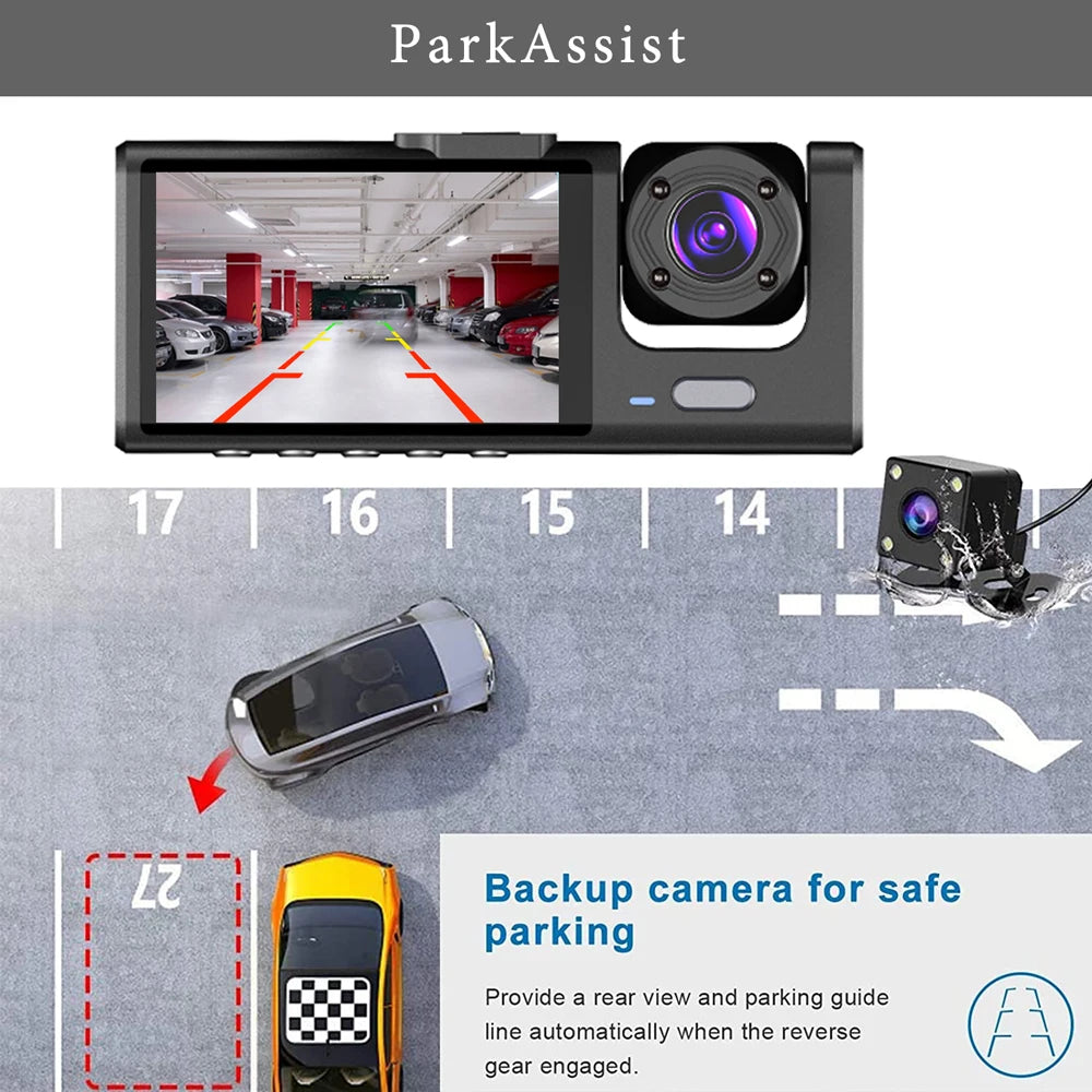 3 Channel Dash Cam HD 1080P 3-Lens Inside Vehicle  Car DVR Three Way Camera DVRs Recorder Video Registrator Dashcam Camcorder Road Master Precision Auto