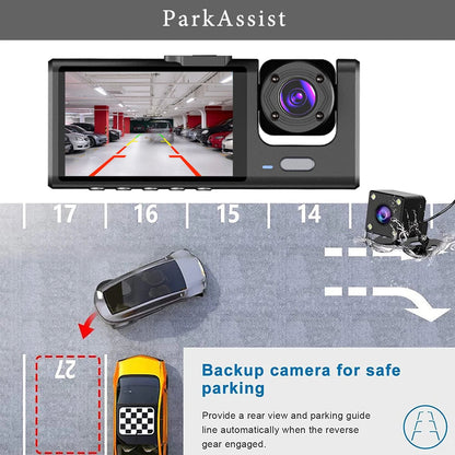 3 Channel Dash Cam HD 1080P 3-Lens Inside Vehicle  Car DVR Three Way Camera DVRs Recorder Video Registrator Dashcam Camcorder Road Master Precision Auto