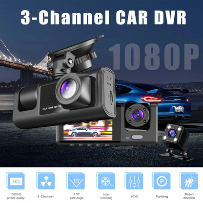 3 Channel Dash Cam HD 1080P 3-Lens Inside Vehicle  Car DVR Three Way Camera DVRs Recorder Video Registrator Dashcam Camcorder Road Master Precision Auto